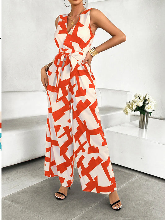 Printed Wide Leg Jumpsuit - Roe Creation