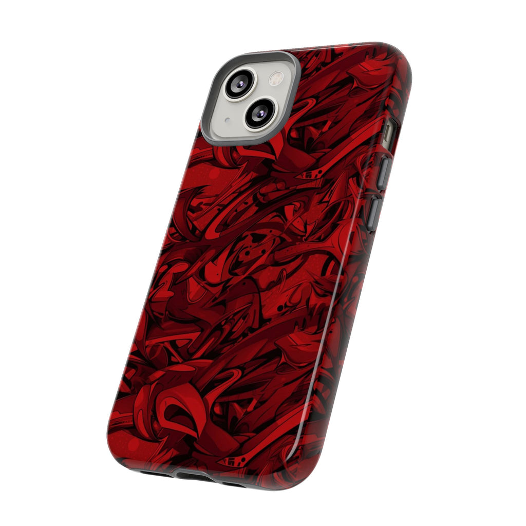 Abstract Pattern Red Black Tough Phone Cases: Bold Red Artistic Phone Case for Trendsetters - Roe Creation