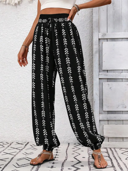 Tied Printed High Waist Pants - Roe Creation