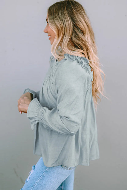 Chic Frill Trim Blouse with Flounce Sleeves - Roe Creation