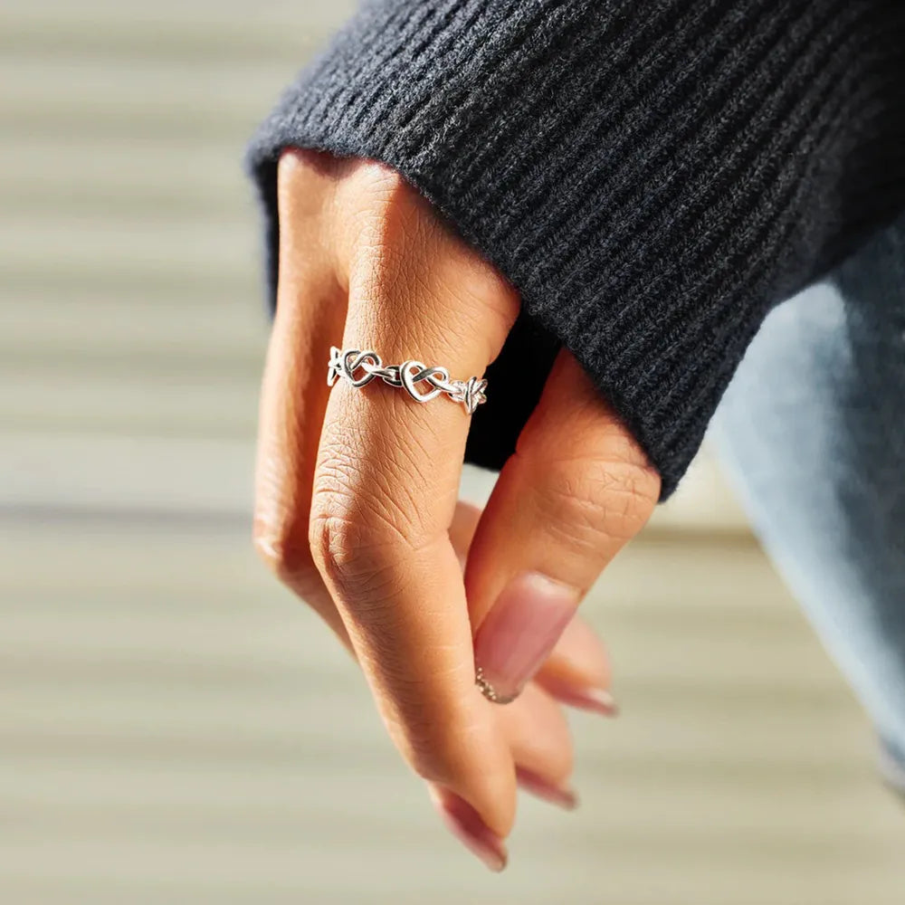 Knotted Hearts 925 Sterling Silver Open Ring - Roe Creation