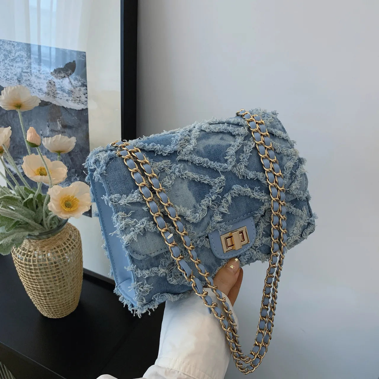 Frayed Edges Chain Crossbody Bag - Roe Creation
