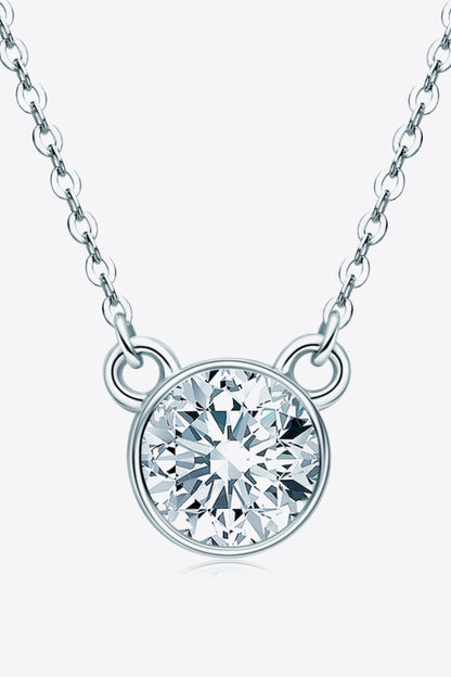 925 Sterling Silver 1 Carat Moissanite Round Pendant Necklace - Roe Creation