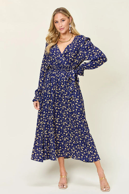 Double Take Full Size Tie Back Flounce Sleeve Dress - Roe Creation