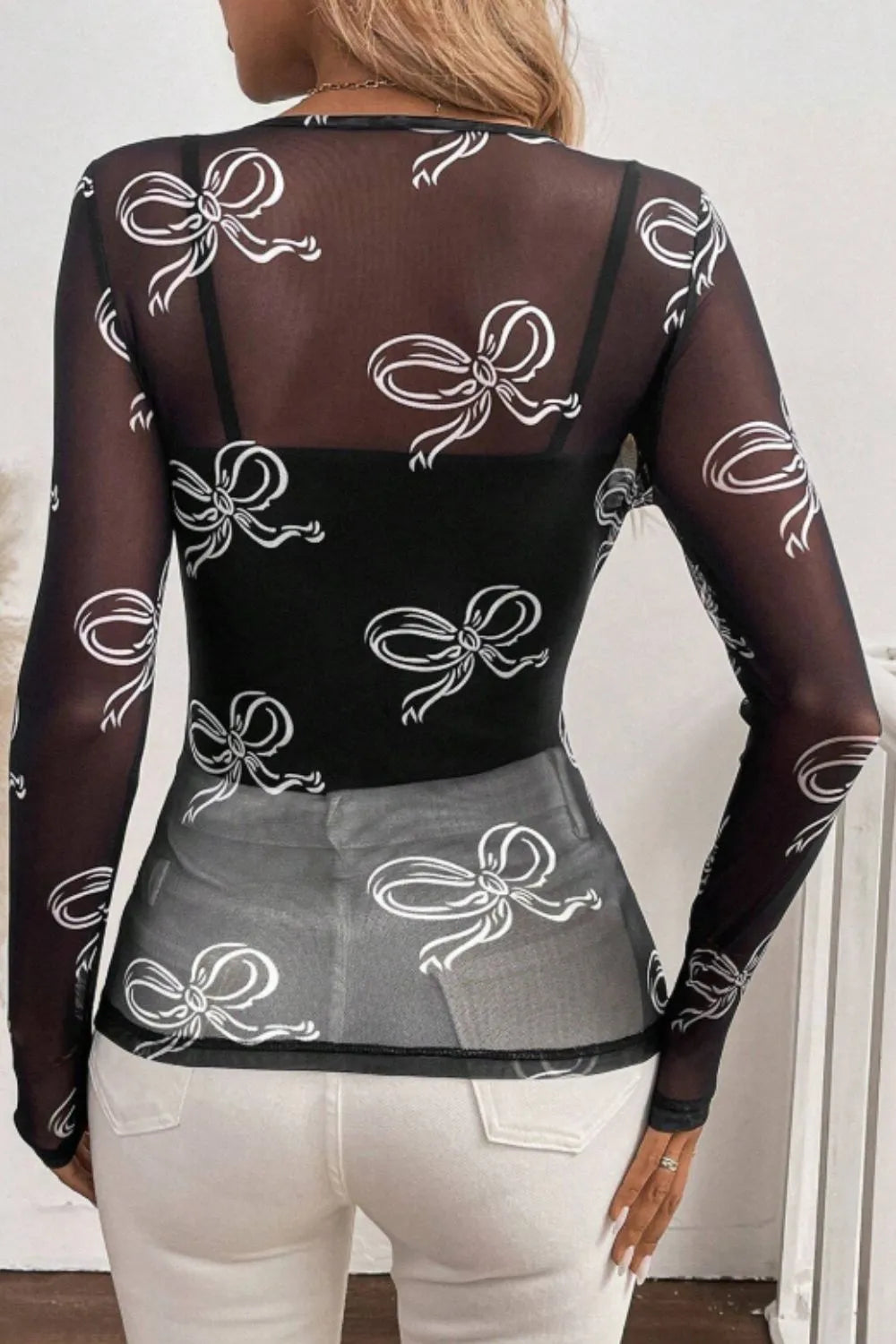 Bow Round Neck Long Sleeve Top - Roe Creation