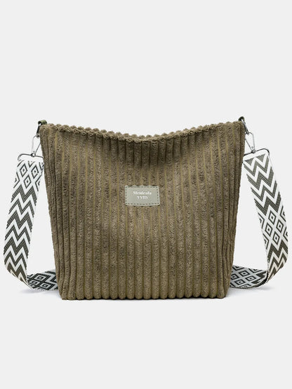 Solid Colour Corduroy Crossbody Bag with Removable Strap - Roe Creation