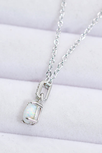 Opal Pendant 925 Sterling Silver Chain-Link Necklace - Roe Creation