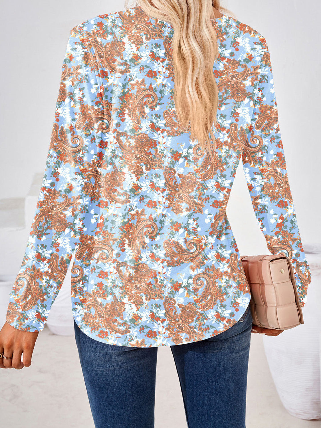 Boho Square Neck Long Sleeve Blouse – Full Size Bohemian Chic Top - Roe Creation