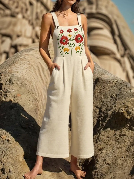 Floral Embroidered Wide Leg Jumpsuit - Roe Creation