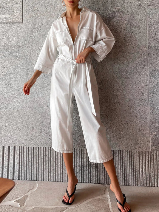 Tie Waist Wide Leg Jumpsuit - Roe Creation