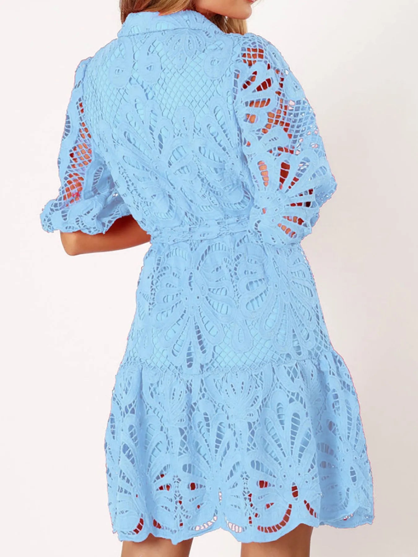 Lace Tie Waist Half Sleeve Dress - Roe Creation