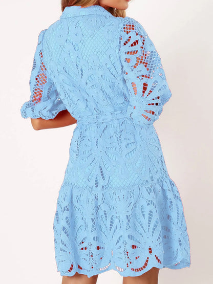 Lace Tie Waist Half Sleeve Dress - Roe Creation