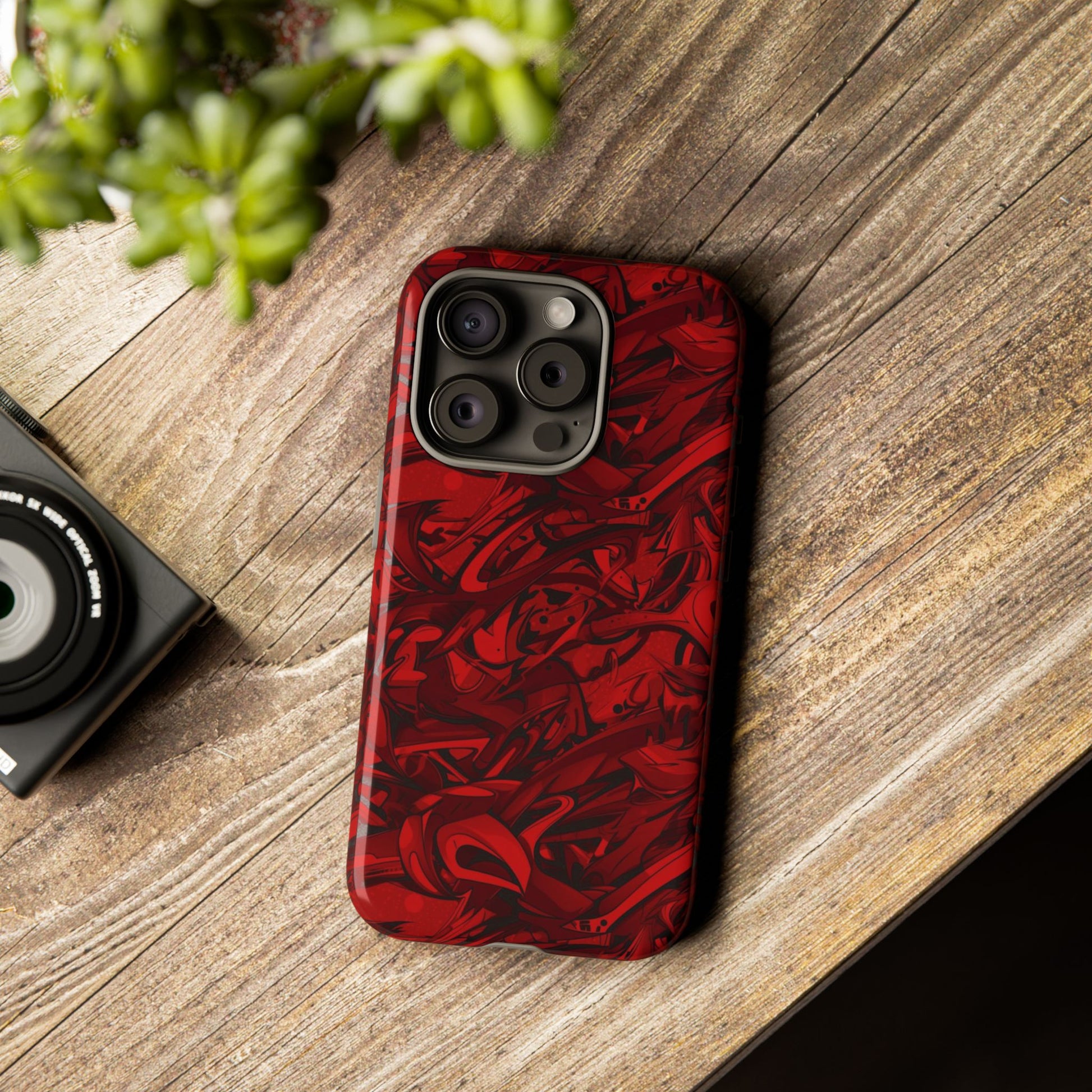 Abstract Pattern Red Black Tough Phone Cases: Bold Red Artistic Phone Case for Trendsetters - Roe Creation