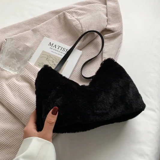 Faux Fur Shoulder Bag with Removable Strap - Roe Creation