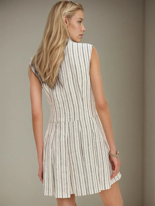 Striped Sleeveless Button Front Shirt Dress - Roe Creation