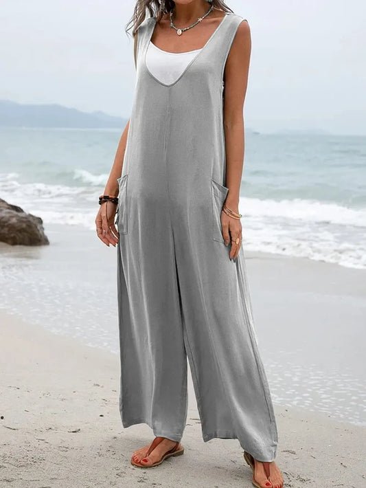 Full Size Wide Strap Jumpsuit with Pockets - Roe Creation