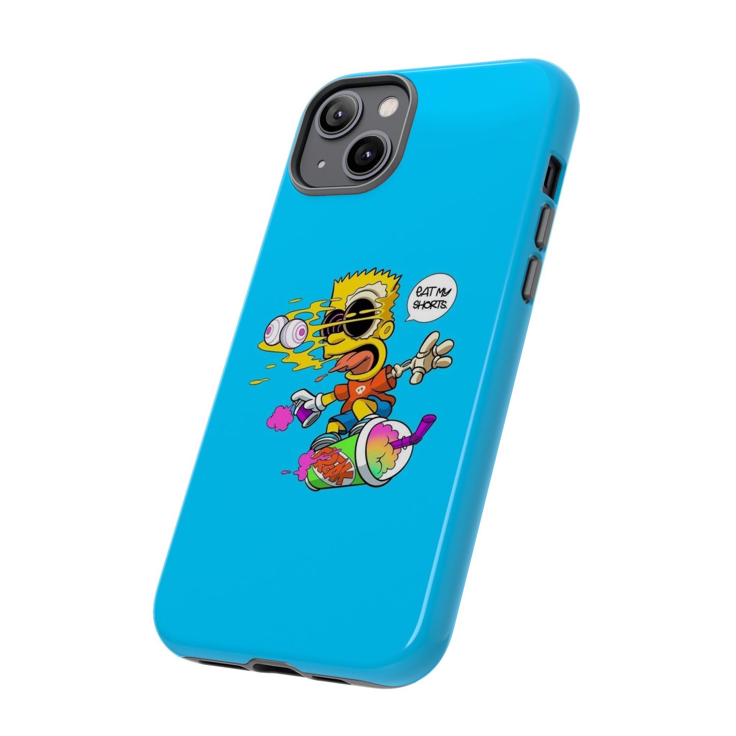 Spongebob Blue Cartoon iPhone Case - 'Eat My Shorts' Design