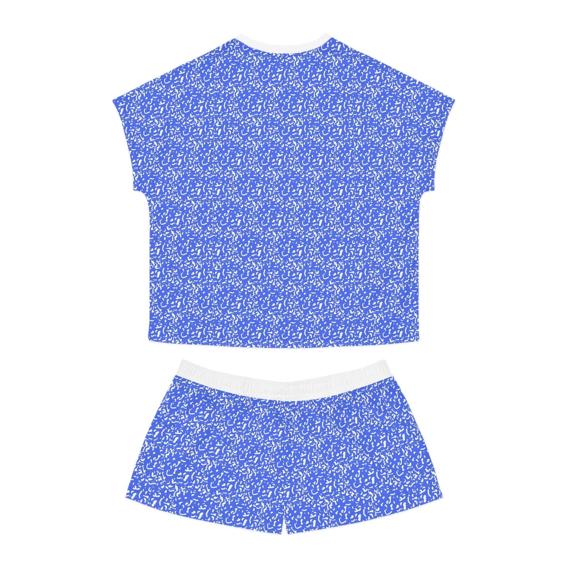 Chic Women's Short Pajama Set, Cozy Sleepwear, Blue Pattern PJs, Relaxed - Roe Creation