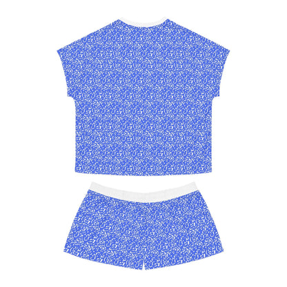 Chic Women's Short Pajama Set, Cozy Sleepwear, Blue Pattern PJs, Relaxed - Roe Creation