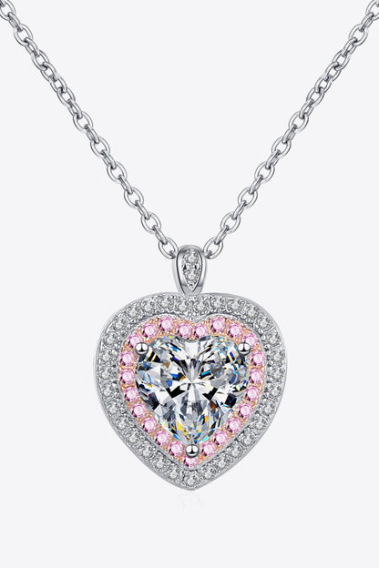 925 Sterling Silver 1 Carat Moissanite Heart Pendant Necklace - Roe Creation