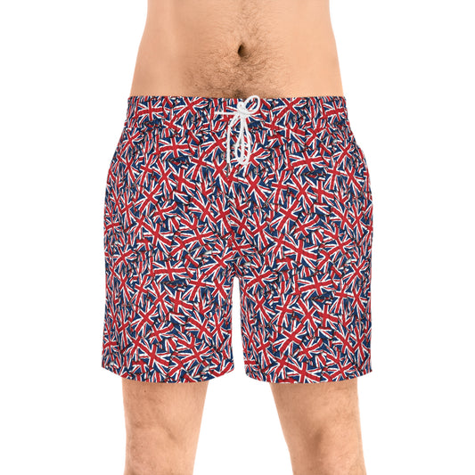 Great Britain Flag Patterned Swim Shorts for Men - Mid-Length Summer Beachwear, United Kingdom