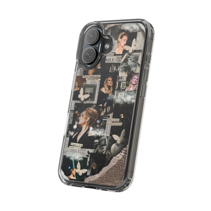 Adele Aesthetic Clear Phone Case with Butterfly Collage Design
