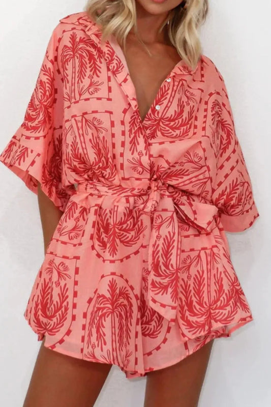 Printed Tie Waist Romper - Roe Creation