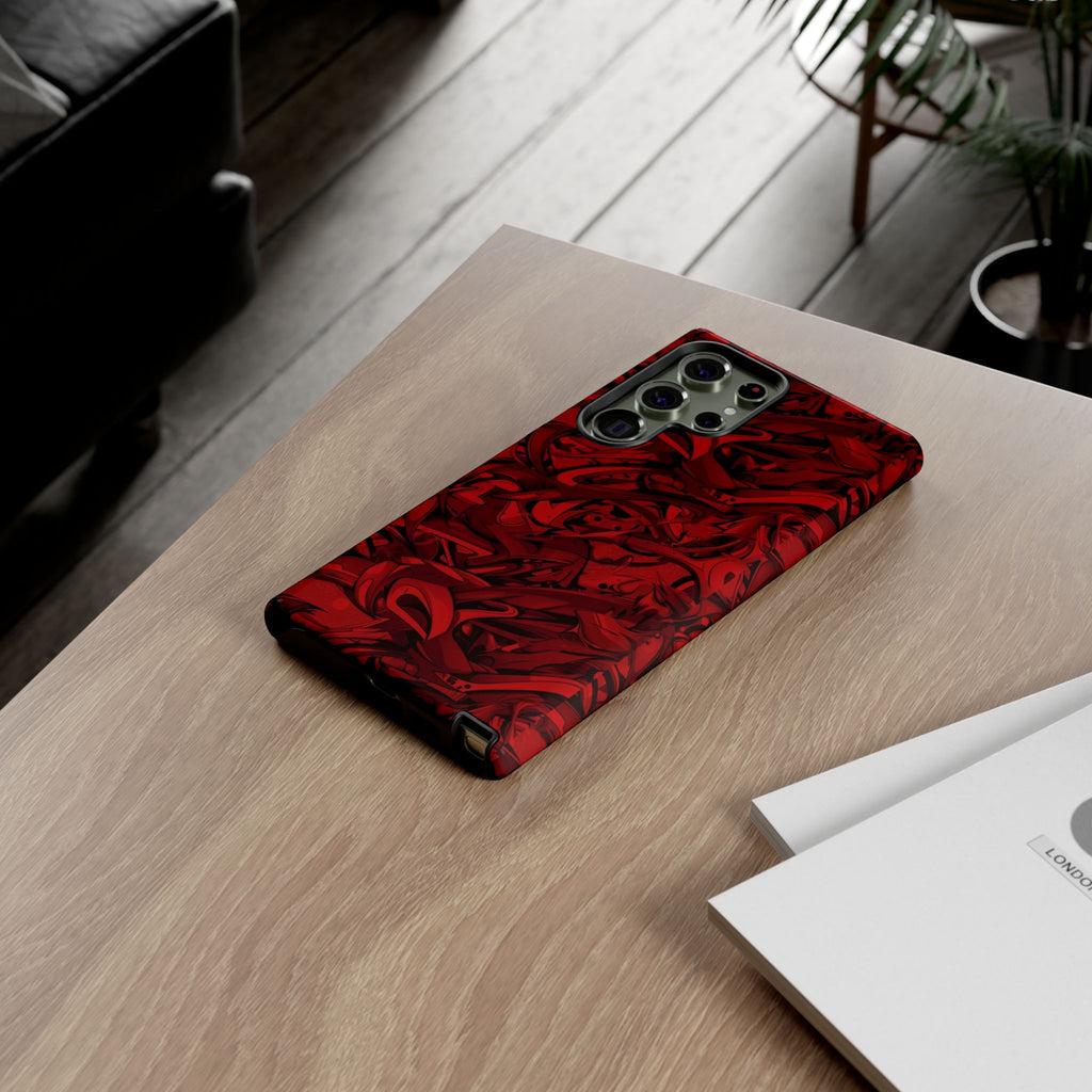 Abstract Pattern Red Black Tough Phone Cases: Bold Red Artistic Phone Case for Trendsetters - Roe Creation