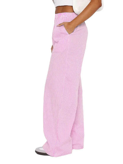 Pocketed Striped Wide Leg Pants - Roe Creation