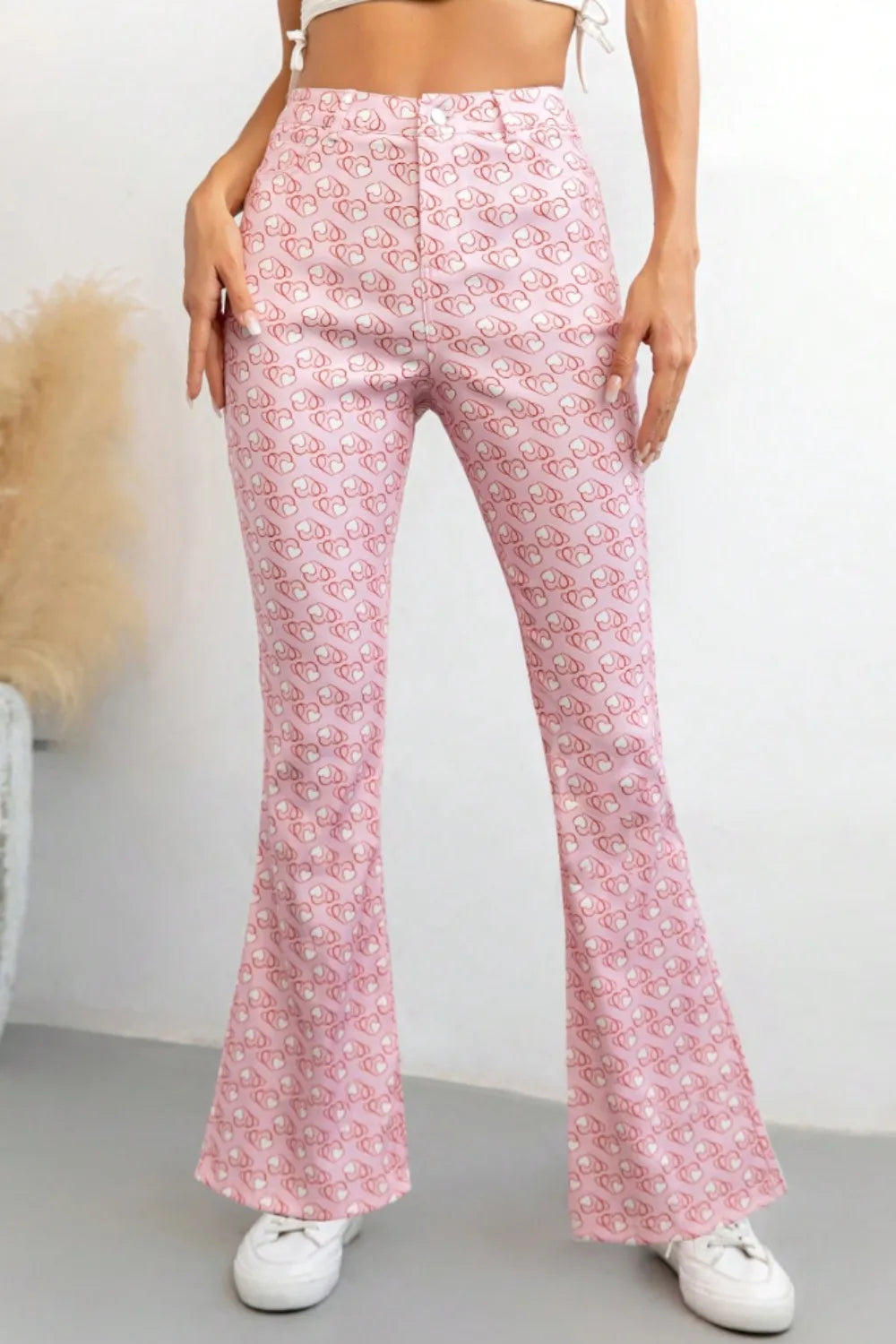 Printed High Waist Flare Pants with Functional Pockets – Women’s Trendy Trousers - Roe Creation