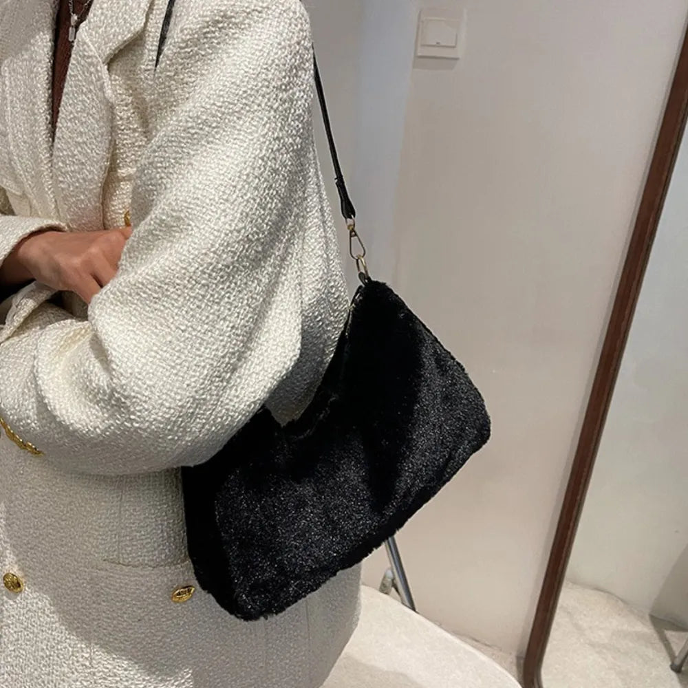 Faux Fur Shoulder Bag with Removable Strap - Roe Creation