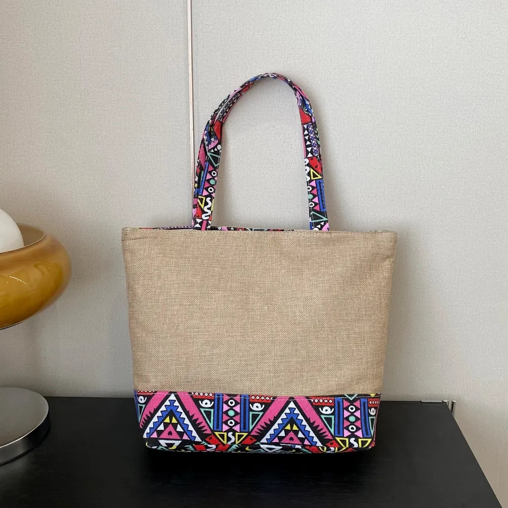 Medium Tote Bag with Ethnic Pattern Details - Roe Creation