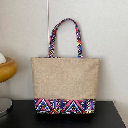 Medium Tote Bag with Ethnic Pattern Details - Roe Creation