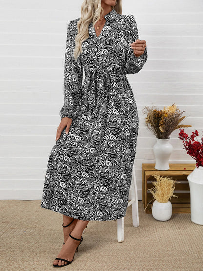 Paisley Print Long Sleeve Midi Dress - Roe Creation