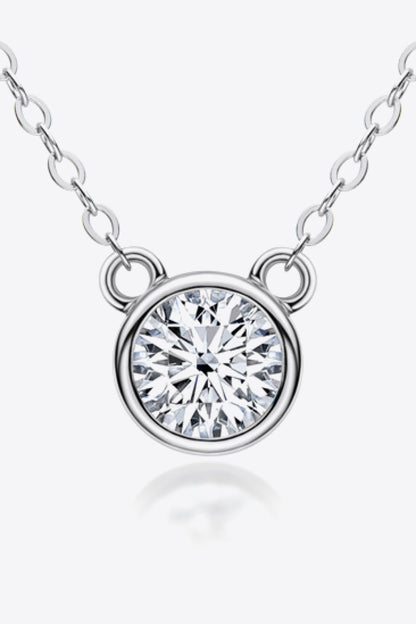 925 Sterling Silver 1 Carat Moissanite Round Pendant Necklace - Roe Creation
