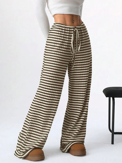 Tied Striped Wide Leg Pants - Roe Creation