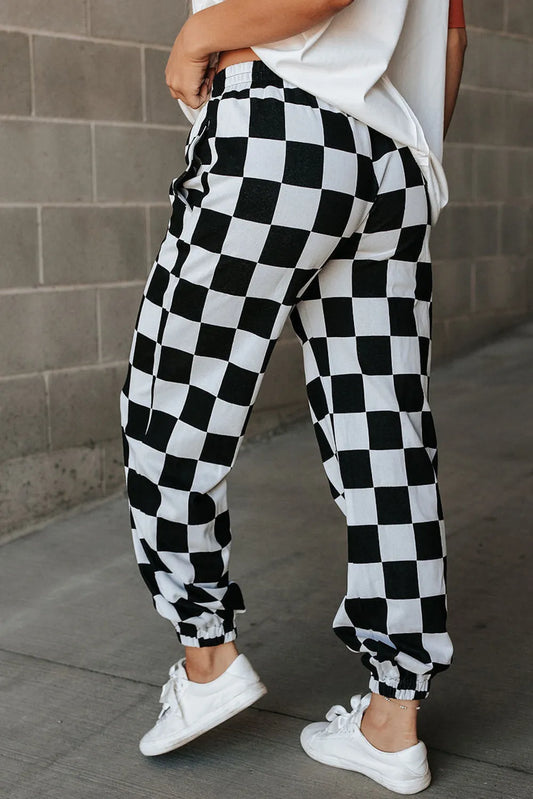 Checkered Elastic Waist Joggers - Roe Creation