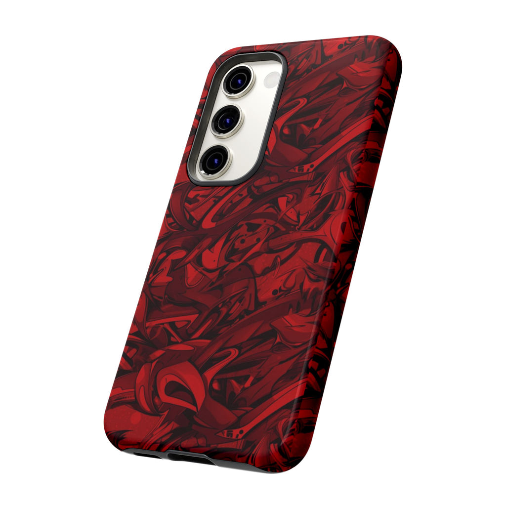 Abstract Pattern Red Black Tough Phone Cases: Bold Red Artistic Phone Case for Trendsetters - Roe Creation