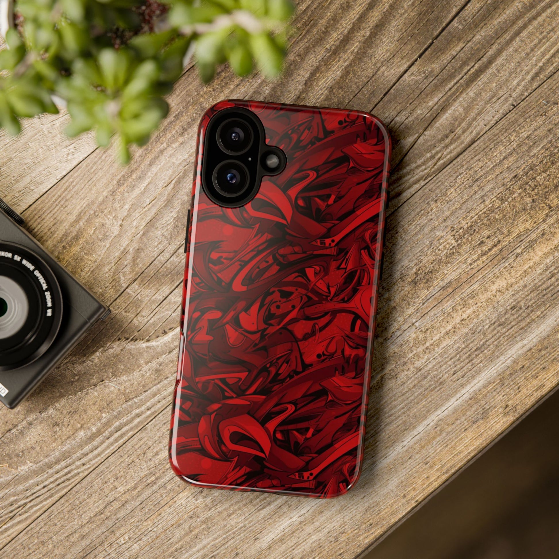 Abstract Pattern Red Black Tough Phone Cases: Bold Red Artistic Phone Case for Trendsetters - Roe Creation