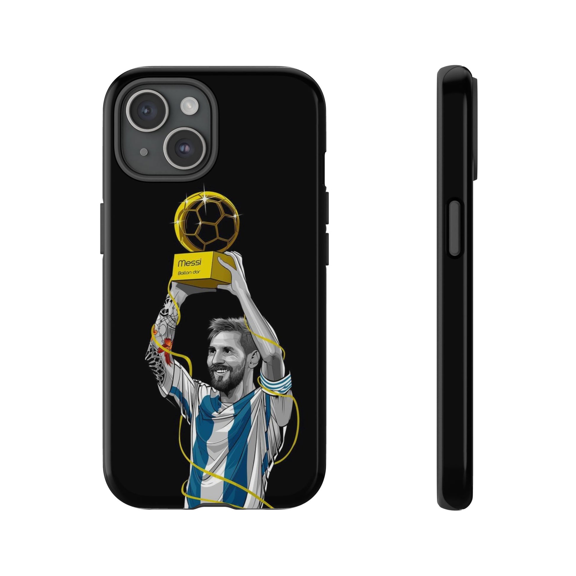 Messi Ballon Dor Black Phone Case - Tough Cases for Soccer Fans - Roe Creation