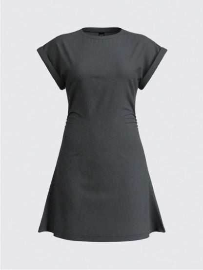 Round Neck Short Sleeve Mini Tee Dress - Roe Creation