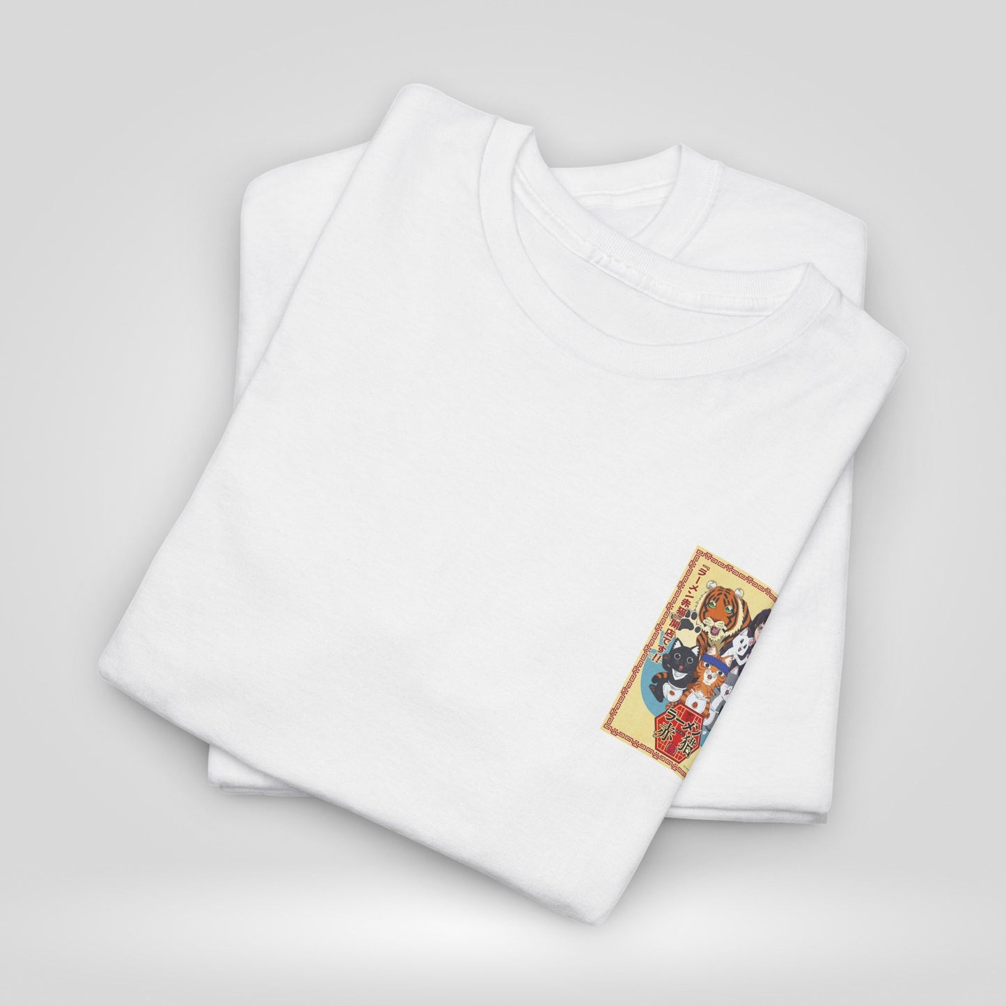 Cute Red Cat Ramen Unisex Heavy Cotton Tee - Ideal for Fans and Casual Wear