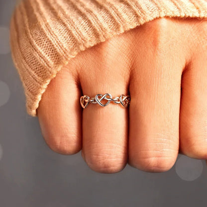 Knotted Hearts 925 Sterling Silver Open Ring - Roe Creation
