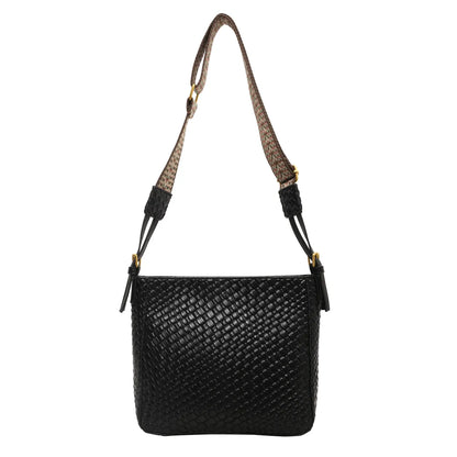 Woven Leather Shoulder Bag with Adjustable Strap - Roe Creation