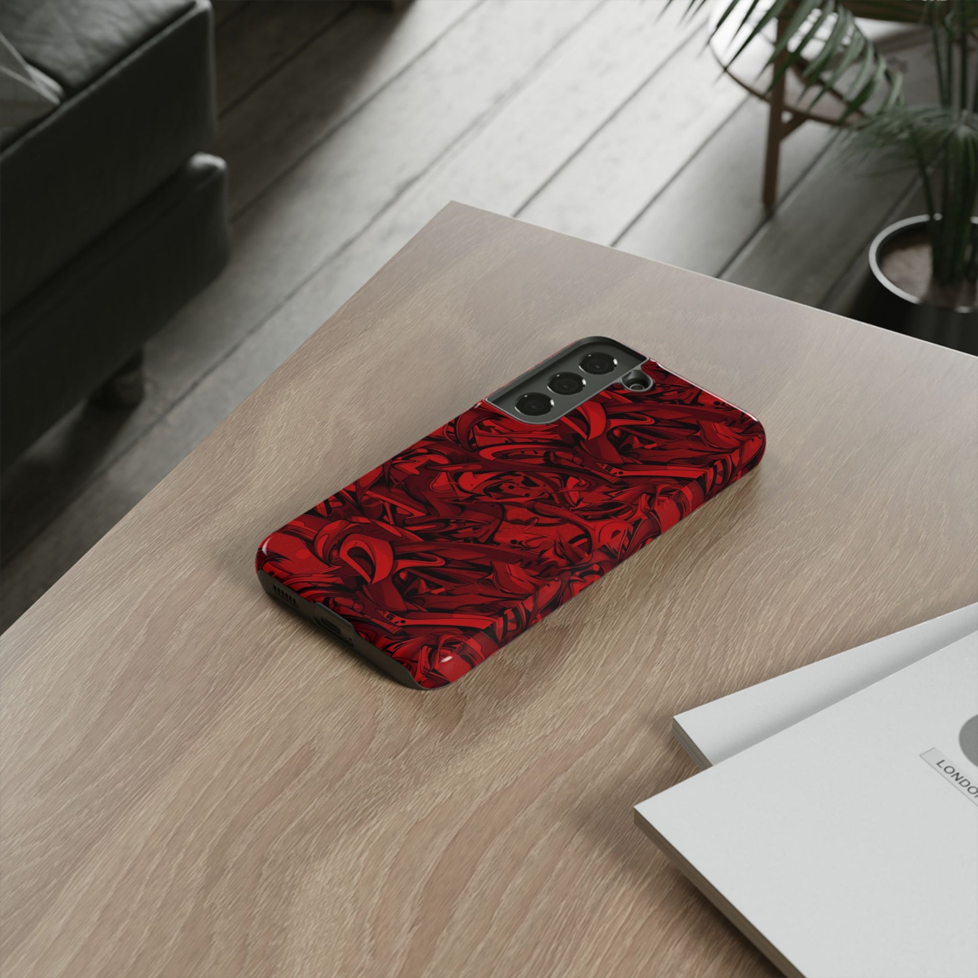 Abstract Pattern Red Black Tough Phone Cases: Bold Red Artistic Phone Case for Trendsetters - Roe Creation