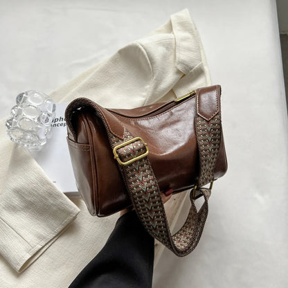 Leather Shoulder Bag with Woven Strap - Roe Creation