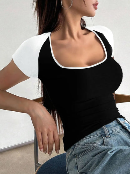 Devine Contrast Scoop Neck Short Sleeve T-Shirt - Roe Creation