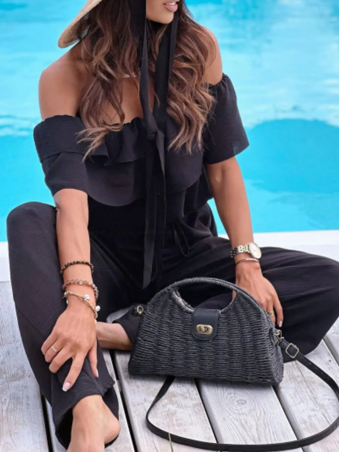 Off-Shoulder Ruffled Wide Leg Jumpsuit - Roe Creation