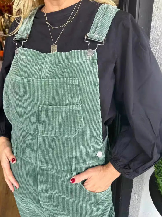 Distressed Wide Leg Corduroy Overalls - Roe Creation