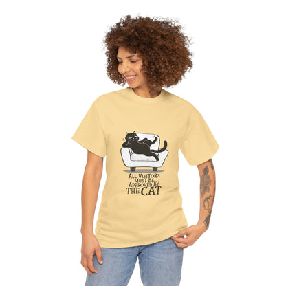 Funny Cat Approval Unisex Heavy Cotton Tee - All Visitors Must Be Approved by The Cat - Roe Creation